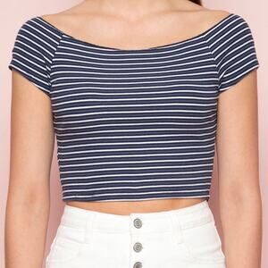Brandy Melville Ellery Striped Blue & White Off-the-Shoulder Top